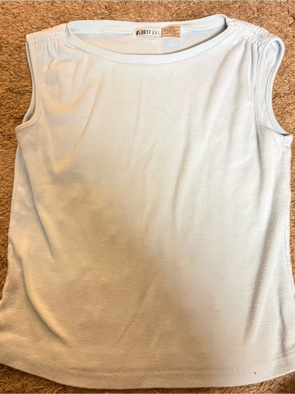 Vintage 1990s Sleeveless Light Blue Tank Top With Ruched Shoulders Womens Large